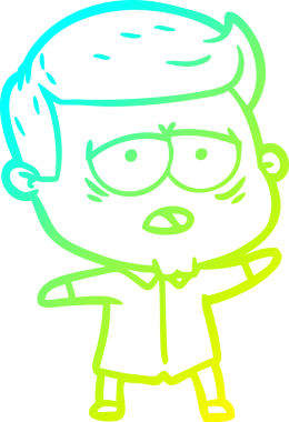 Bir insan tarafından çizilmiş, yorgun bir adamın soğuk çizgi çizimi.