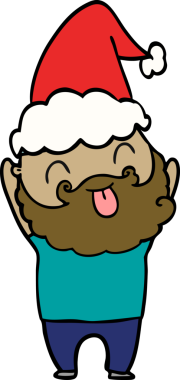 Bir insan tarafından çizilmiş Noel Baba şapkası takan sakallı bir adam.