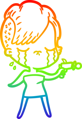 Gökkuşağı gradyan çizgi çizimi bir insan tarafından çekilen ağlayan kızın ışın tabancası