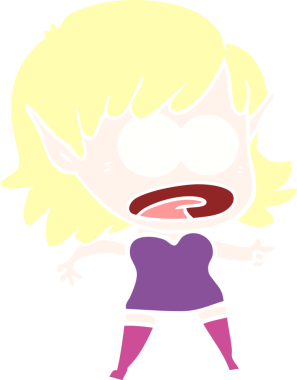 Düz renkli çizgi film bir insan tarafından çizilmiş elf kızı şok etti.