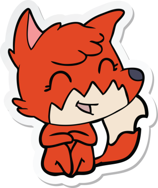 Bir insan tarafından çizilmiş mutlu bir tilkinin çıkartması.