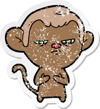 Bir insan tarafından çizilmiş karikatür maymununun sıkıntılı çıkartması