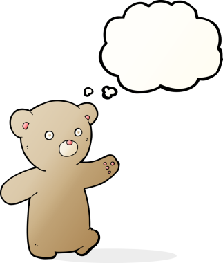 Bir insan tarafından çizilmiş düşünce balonlu oyuncak ayı.