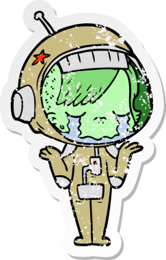 Bir insan tarafından çizilmiş ağlayan astronot bir kızın sıkıntılı çıkartması.