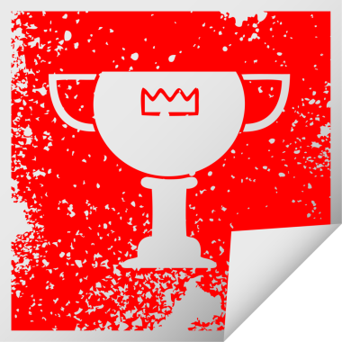 Bir insan tarafından çizilmiş altın bir kupanın derisi soyulmuş kare çıkartması.