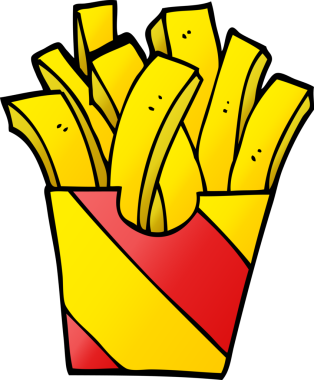 Bir insan tarafından çizilmiş karikatür paket patates kızartması.