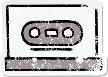 Bir insan tarafından çizilmiş sevimli bir çizgi film kasetinin sıkıntılı etiketi.