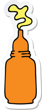 Bir insan tarafından çizilmiş hardal şişesinin garip el etiketi.