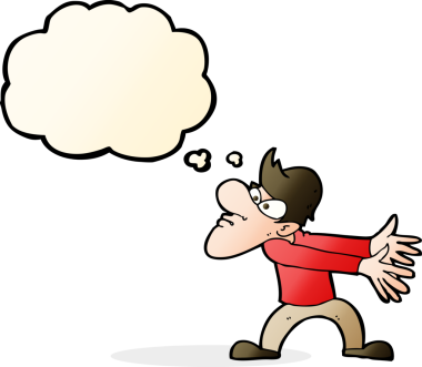 Bir insan tarafından çizilmiş düşünce baloncuğuyla hareket eden sinirli bir adam.