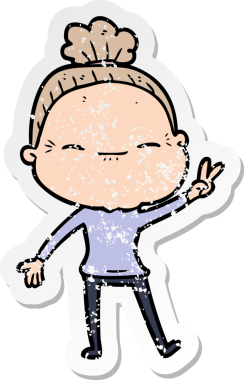 Bir insan tarafından çizilmiş barışçıl yaşlı bir kadının sıkıntılı çıkartması.