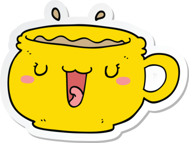 Bir insan tarafından çizilmiş şirin bir kahve fincanının çıkartması.