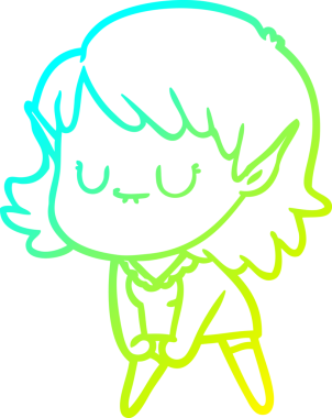 Bir insan tarafından çizilmiş mutlu bir elf kızı çizimi.