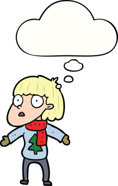 Bir insan tarafından çizilmiş düşünce baloncuğuyla Noel insanı şaşırtılıyor.