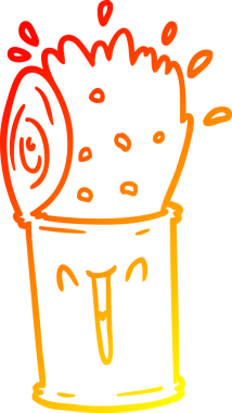 Bir çizgi filmin sıcak çizgi çizimi bir insan tarafından çizilmiş mutlu patlayan çorba kutusu.