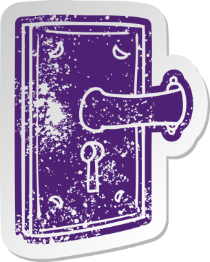 Bir insan tarafından çizilmiş eski, sıkıntılı bir kapı kolu çıkartması.