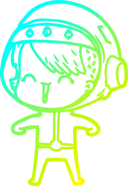 Bir insan tarafından çizilmiş mutlu bir uzay kızının soğuk çizgi çizimi.