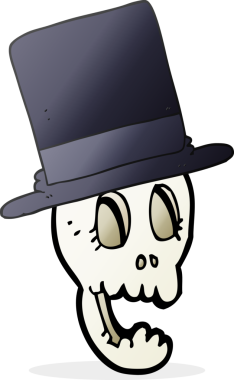 Bir insan tarafından çizilmiş silindir şapkayla çizilmiş bir kafatası.