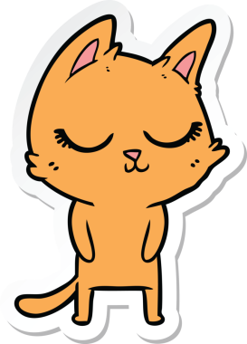 Bir insan tarafından çizilmiş sakin bir çizgi film kedisinin çıkartması.