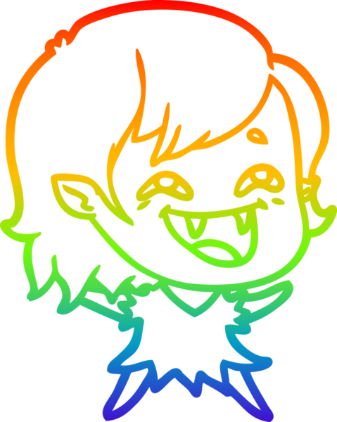 Gökkuşağı gradyan çizgi çizimi Bir insan tarafından çizilmiş gülen vampir kız çizgi filmi