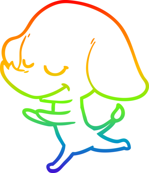 Gökkuşağı gradyan çizgi çizimi bir insan tarafından çizilen gülümseyen fil çizimi