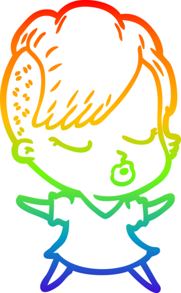 Gökkuşağı gradyan çizgi çizimi Bir insan tarafından çizilmiş güzel hippi kız