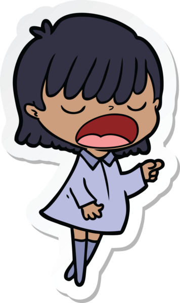 Bir insan tarafından çizilmiş yüksek sesle konuşan bir karikatür kadının çıkartması.