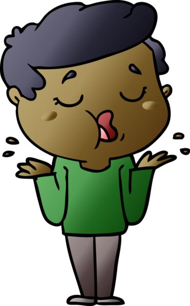 Çizgi filmdeki adam konuşuyor ve bir insan tarafından çizilmiş omuzlarını silkiyor.