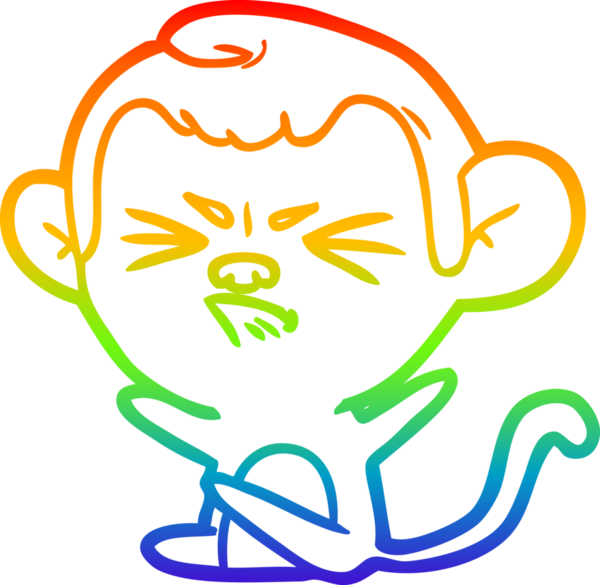 Bir insan tarafından çizilmiş kızgın bir maymunun gökkuşağı gradyan çizimi