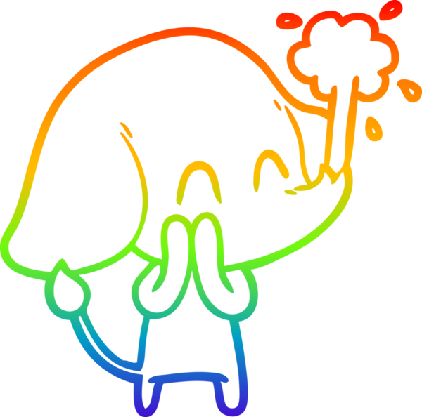 Gökkuşağı gradyan çizgisi insan tarafından çizilmiş su püskürten şirin bir fil çizimi.