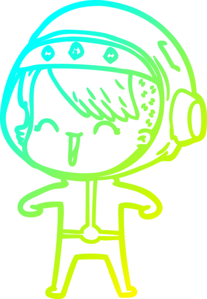 Bir insan tarafından çizilmiş mutlu bir uzay kızının soğuk çizgi çizimi.