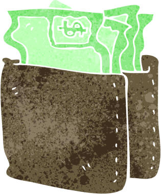 Bir insan tarafından çizilmiş para dolu cüzdan.