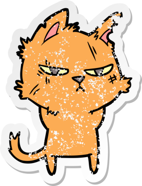 Bir insan tarafından çizilmiş sert bir çizgi film kedisinin sıkıntılı çıkartması.