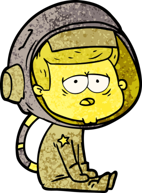 Bir insan tarafından çizilmiş yorgun astronot çizgi filmi.