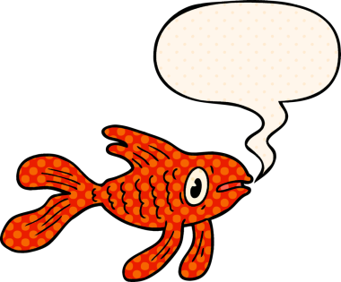 Bir insan tarafından çizilmiş çizgi roman tarzında konuşma balonu olan karikatür balığı.
