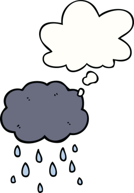 Bir insan tarafından çizilmiş düşünce baloncuğuyla yağmur yağıyor.