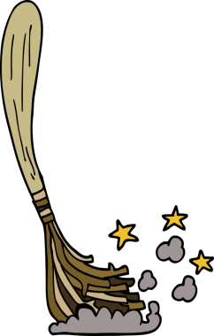 Bir insan tarafından çizilmiş sihirli süpürge sopaları.