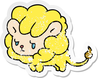 Kederli çıkartma çizimi kawaii sevimli aslan yavrusu bir insan tarafından çizilmiş.