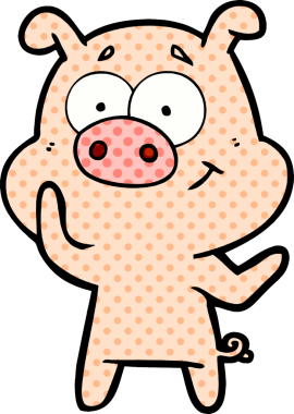 Bir insan tarafından çizilmiş mutlu çizgi film domuzu.