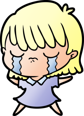 Bir insan tarafından çizilmiş ağlayan çizgi film kadını.