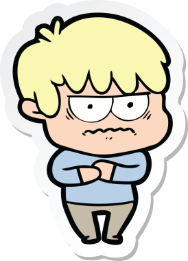 Bir insan tarafından çizilmiş kızgın bir çizgi film çocuğunun çıkartması.