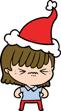 Bir insan tarafından çizilmiş Noel Baba şapkası takan bir kız çizilmiş.