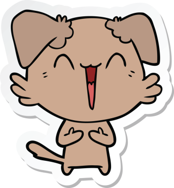 Bir insan tarafından çizilmiş mutlu, küçük bir köpeğin çıkartması.