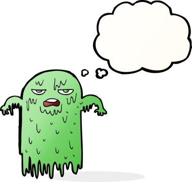 Bir insan tarafından çizilmiş baloncuklu sümüksü bir hayalet.