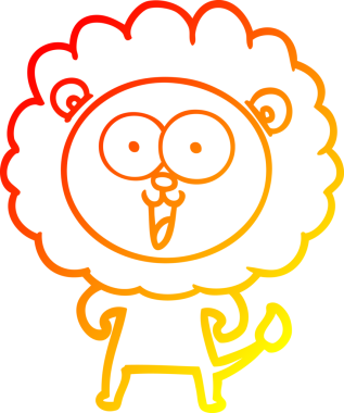 Bir insan tarafından çizilmiş mutlu çizgi film aslanının sıcak çizgi çizimi