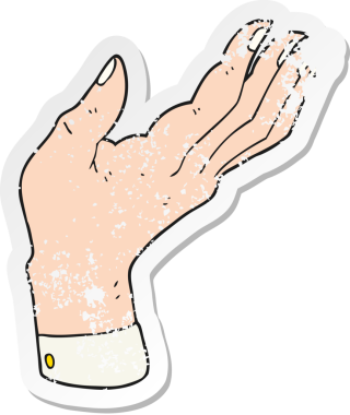 Bir karikatürün gerilimli yapıştırması. Bir insan tarafından çizilmiş avuç içi kadar açık.