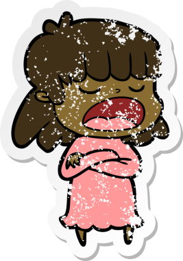 Bir insan tarafından yüksek sesle çizilmiş karikatür kadının sıkıntılı çıkartması.