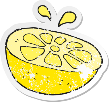 Bir insan tarafından çizilmiş karikatür limonunun sıkıntılı retro yapıştırması