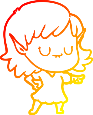 Bir insanın çizdiği elbiseyi giyen mutlu bir elf kızı çiziyor.