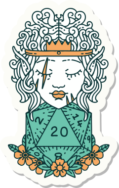 Bir insan tarafından çizilmiş doğal 20 zarlı barbar bir elfin çıkartması.