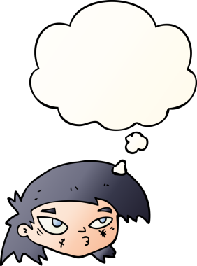 Bir insan tarafından çizilmiş yumuşak eğimli düşünce baloncuğuyla çizilmiş bir çizgi film.